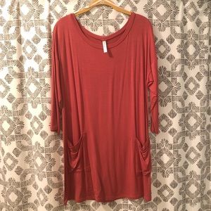 Emerald button down back tunic, rust color, medium